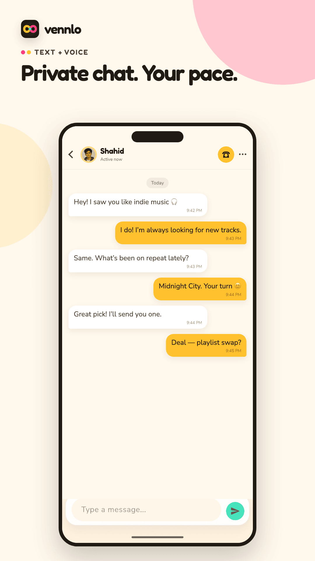 Private chat in Vennlo